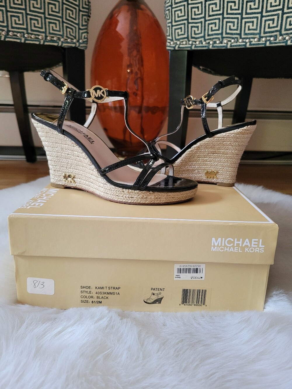 Michael Kors Black Patent Kamil Espadrille Wedge Sandal